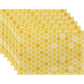 Honeycomb Bee Geometric Placemats Set of 6,Waterproof Non-Slip Washable Table Mats Set for Kitchen Dining Holiday Party Wedding Decor 12x18 Inch