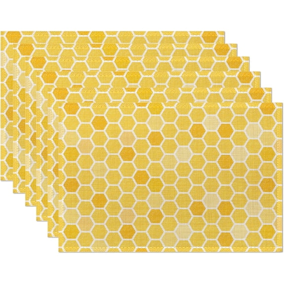 Honeycomb Bee Geometric Placemats Set of 6,Waterproof Non-Slip Washable Table Mats Set for Kitchen Dining Holiday Party Wedding Decor 12x18 Inch
