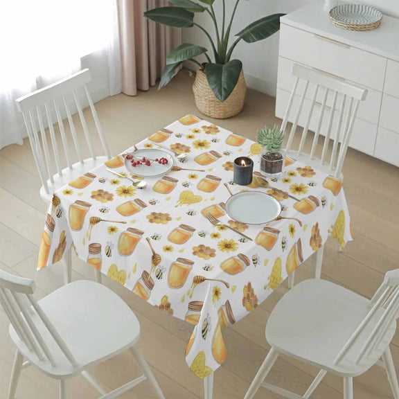 Honeycomb Bee Honey Sunflower Table Cloth 54x54in, Waterproof Square Tablecloth Wipeable Tablecloths Country Pastoral Yellow Theme Table Covers for Dining Tables Party Indoor Outdoor