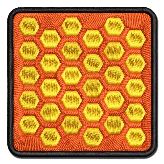 Honeycomb Bee Pattern Applique Multi-Color Embroidered Iron-On Patch - 3 Inch Medium