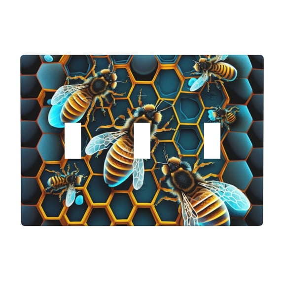 Honeycomb Bee Starry Bee Honey 3 Gang Light Switch Cover Decorative Triple Toggle Wall Plate for Kitchen Bedroom Bathroom Living Room Decor