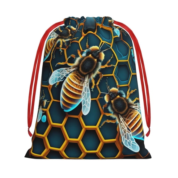 Honeycomb Bee Starry Bee Honey Drawstring Gift Bag Soft Pouch Reusable Favor Bags for Christmas, Halloween, Candy, Wedding, Birthday