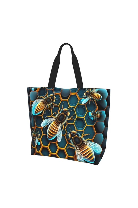 Honeycomb Bee Starry Bee Honey Women Reusable Bag Large Shoulder Handbag Top Handle Purse Tote