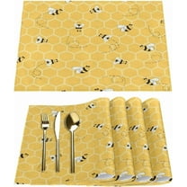 Honeycomb Bees Placemats Set of 4 Washable Kitchen Dining Table Mats 12 x 18 Inch Modern Cloth Place Mats Non-Slip Heat Resistant Placemats for Home Farmhouse Kitchen Dinner Party Decor