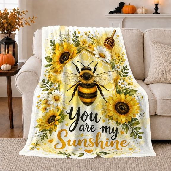 Honeycomb Botanical Design Cheerful Bee Art, Cozy Botanical Garden Scene, Warm Flannel Blanket for Sunroom and Reading Nook, Garden Lovers Valentine's Day Gift, Botanical Home Decor