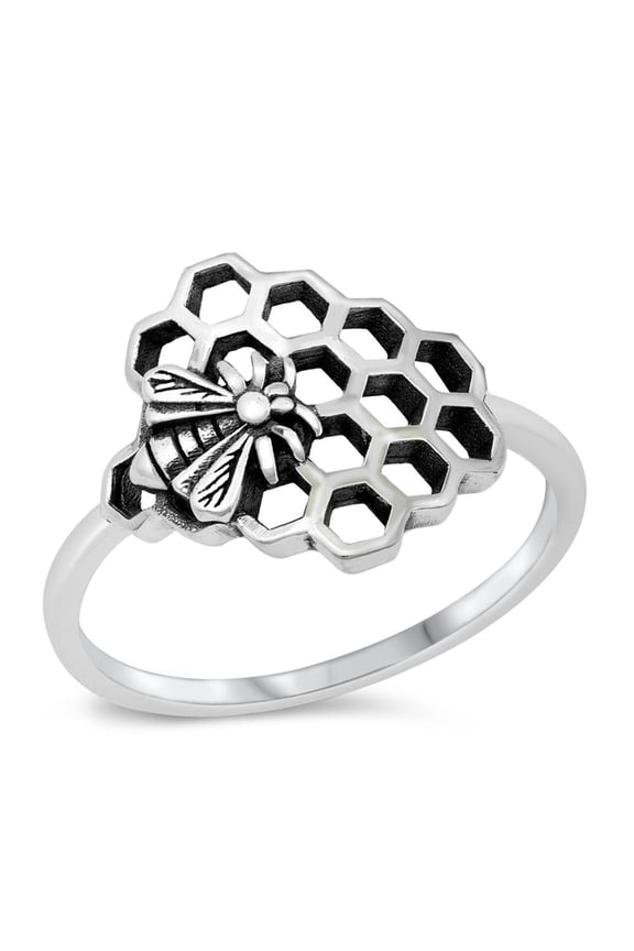 Honeycomb Bumble Bee Keeper Ring .925 Sterling Silver Band Jewelry Female Male Unisex Size 4