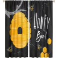 thumbnail image 1 of Honeycomb Curtains, Orange Honeycomb Bee Pattern Honeycomb Lettering Black Background, Boy Girl Teen Bedroom Kitchen Window Trim Curtains, 2 Panel Set, 42x54 in., 1 of 6