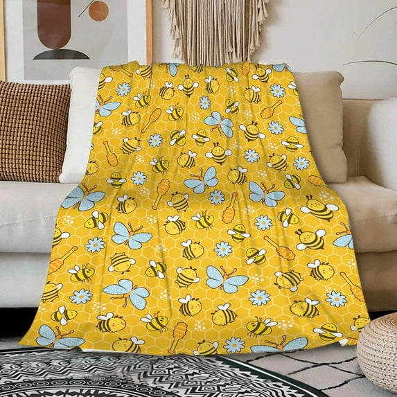 Honeycomb Cute Bee Yellow Throw Blanket Soft Cozy Bee Decor Bee Gifts for Women Men Girls Boys Butterfly Blanket for Bed, Sofa, Outdoor 30"x40"for Toddler/Pets