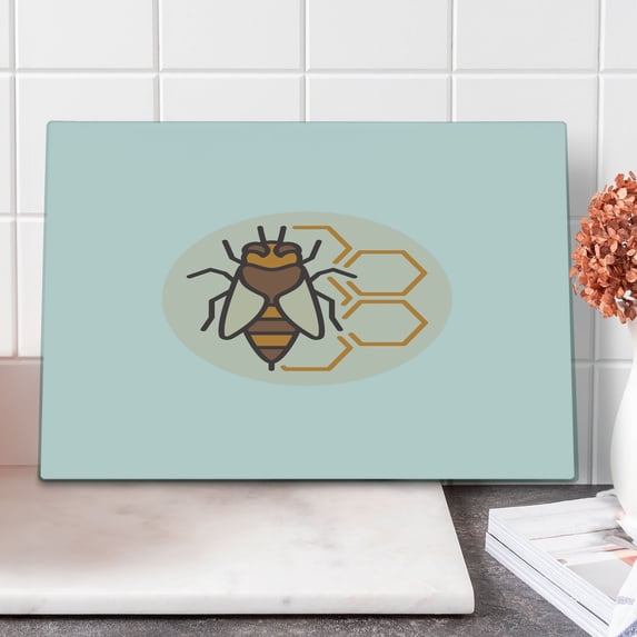 Honeycomb Cutting Board, Beekeeping Themed Composition Minimalist Illustration Hexagons, Decorative Tempered Glass Cutting and Serving Board, in 3 Sizes, by Ambesonne