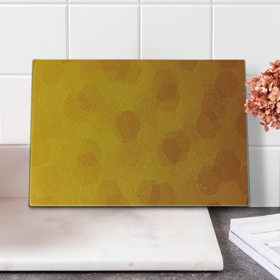 Honeycomb Cutting Board, Orange and Yellow Honeycombs Pattern Abstract Geometric Illustration, Decorative Tempered Glass Cutting and Serving Board, in 3 Sizes, by Ambesonne