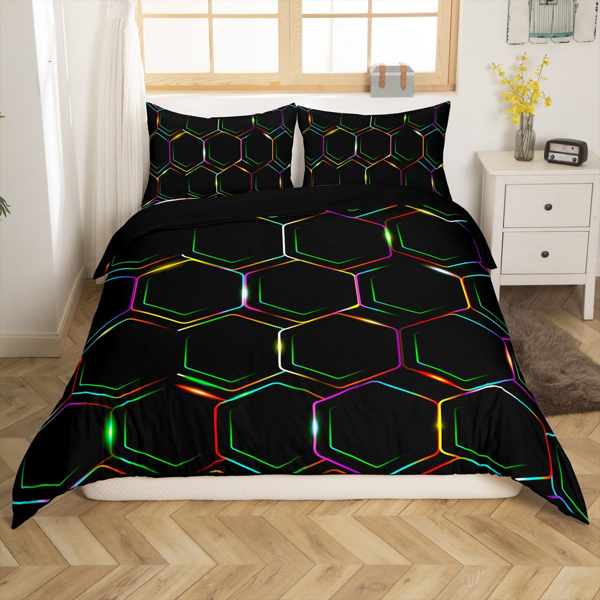 Duvet Cover Geometry Hexagonal Beehive King Bedding Sets for