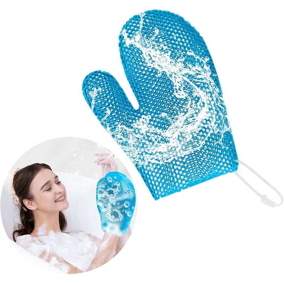Honeycomb Exfoliating Bath Gloves - Microfiber for Enhanced Blood Circulation & Soft, Smooth Skin - Exfoliating Shower Mitt Sponges for All Skin Types (Blue - Glove)