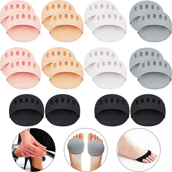 Honeycomb Fabric Forefoot Pads Metatarsal Cushions Ball of Foot Cushion Pads, 5 Colors (10 Pairs)