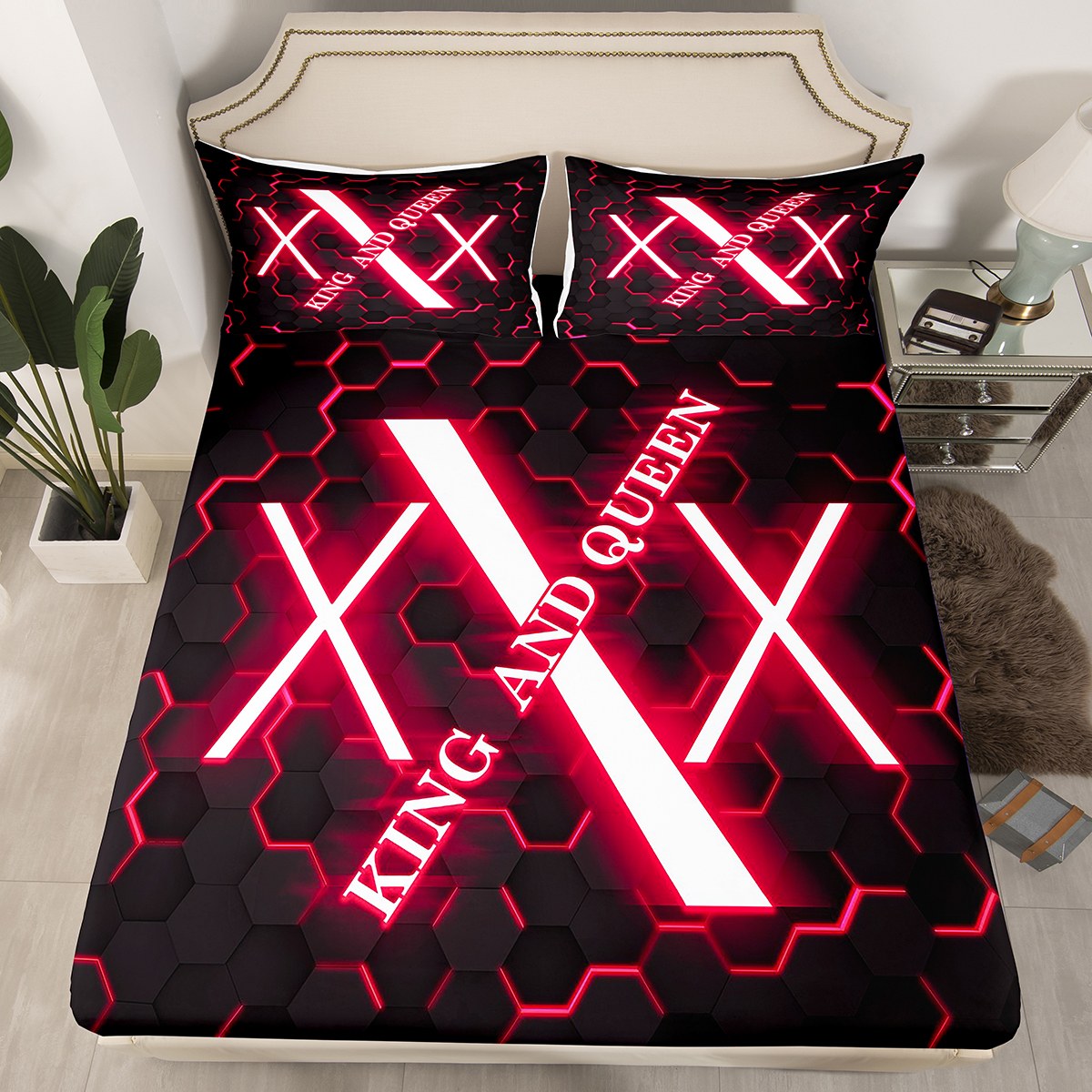 Fitted Sheet Queen Rose Hexagonal Pattern Bed Sheets for Boys Girls Kids Letter X