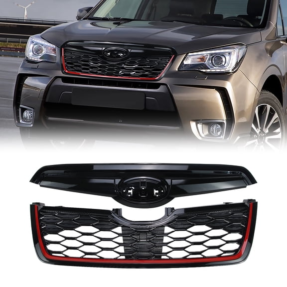 Honeycomb Front Grill with Camera Gloss Black Finish-Honeycomb Front Grill w/Camera Hole Gloss Black
