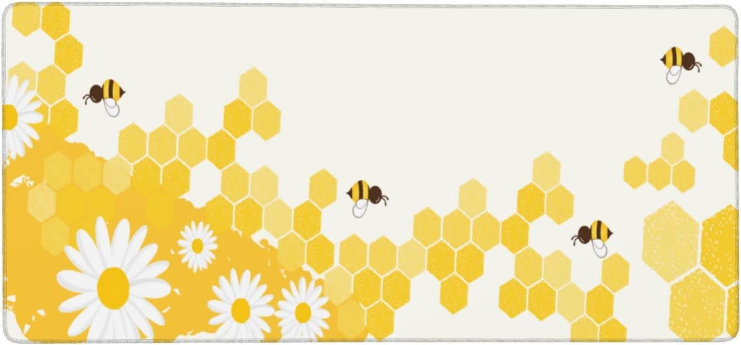 Honeycomb Gaming Mouse Pad XL, Extended Stitched Edges Mousepad, Large Mouse Mat Desk Pad, Long Non-Slip Rubber Base Mice Pad（35.5x16 Inch）