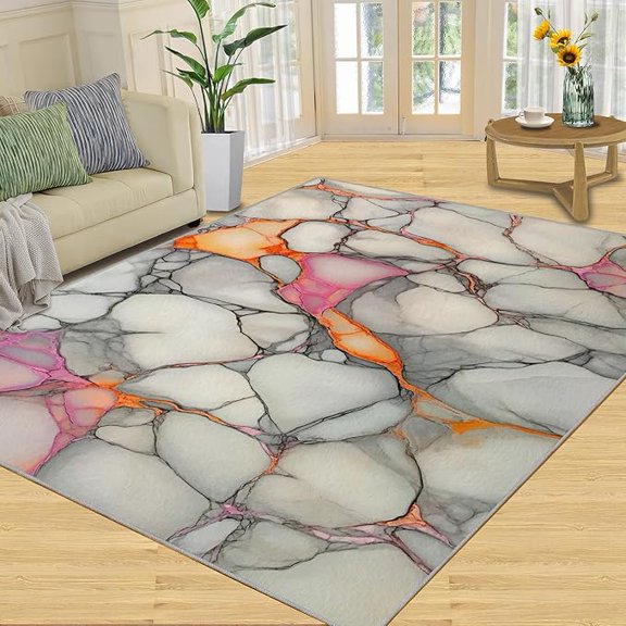 Honeycomb Geometry Washable Rugs for Living Room Bedroom, Gray Marble Rug & Home Decor, Abstract Marble Area Rug Geometric Stripes Non Slip Indoor Carpet & Gifts 3 x 4ft