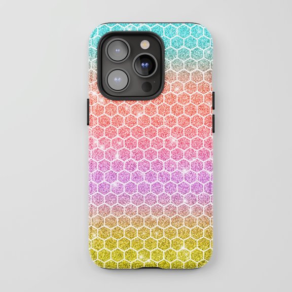 Honeycomb Glitter Gradient Rainbow iPhone Case Tough Protective
