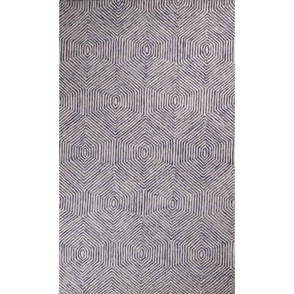Avyay Rugs Honeycomb Handmade Wool Area Rug – 4' x 6' Indigo Blue Modern Loop Pile Indoor Carpet for Living Room, Bedroom & Home Office
