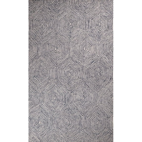 Avyay Rugs Modern Tufted Blue Geometric Area Rugs, 9' x 12', Wool, High Pile