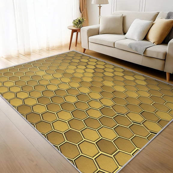 Honeycomb Hexagon Area Rug, Beehive Geometric Pattern Carpet, Washable Non Slip Low Pile Soft Thin, Living Room Bedroom Home Decor Mat 2x3ft