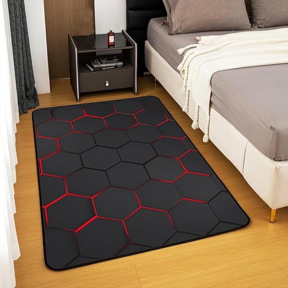 Honeycomb Hexagon Area Rug, Modern Geometry Non Slip Easy Care Bedroom Rugs, Breathable Durable Carpet For Indoor Study Living Room Office Decor Rug 3x4ft