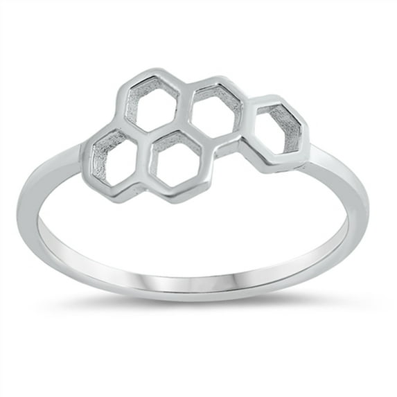 Honeycomb Hexagon Bumble Bee Nature Ring 925 Sterling Silver Band Jewelry Female Male Unisex Size 5