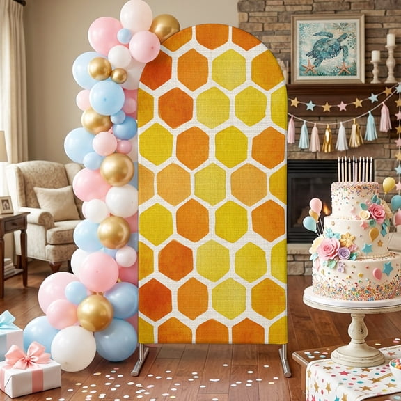 Honeycomb Hexagonal Arch Backdrop Covers 4 FT, Summer Amber Golden Yellow. Gradient Country Stretchy Fitted Arched Stand Covers Party Arch Stand Cover Photo Booth for Wedding Birthday Decor