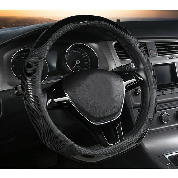 Honeycomb Leather Steering Wheel Cover with Non-Slip Grip and D-Shaped Fit, Comfortable Anti-Sweat Handlebar Wrap for Men Women to Enhance Control and Interior Style