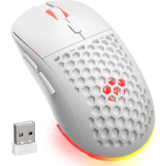 Honeycomb M32 Wireless Gaming Mouse - 2.4GHz RGB Rechargeable Ergo with Silent Clicks & 3200 DPI for PC/Mac -White