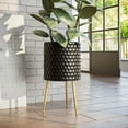 thumbnail image 1 of Honeycomb Metal Planter Pot With 3-Leg Gold Metal Base - Black - 20"H x 10.5"W, 1 of 4