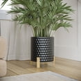 thumbnail image 1 of Honeycomb Metal Planter Pot With 4-Leg Gold Metal Base - Black - 10"H x 9"W, 1 of 4