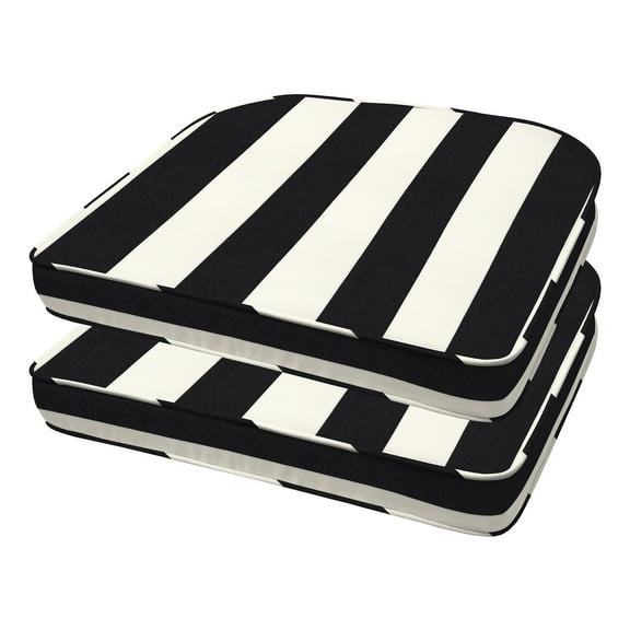 Honeycomb Outdoor Cabana Stripe Black & Ivory Rounded Seat Pad (2-Pack)