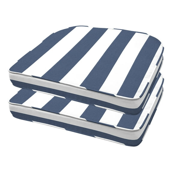 Honeycomb Outdoor Cabana Stripe Blue & White Rounded Seat Pad (2-Pack)