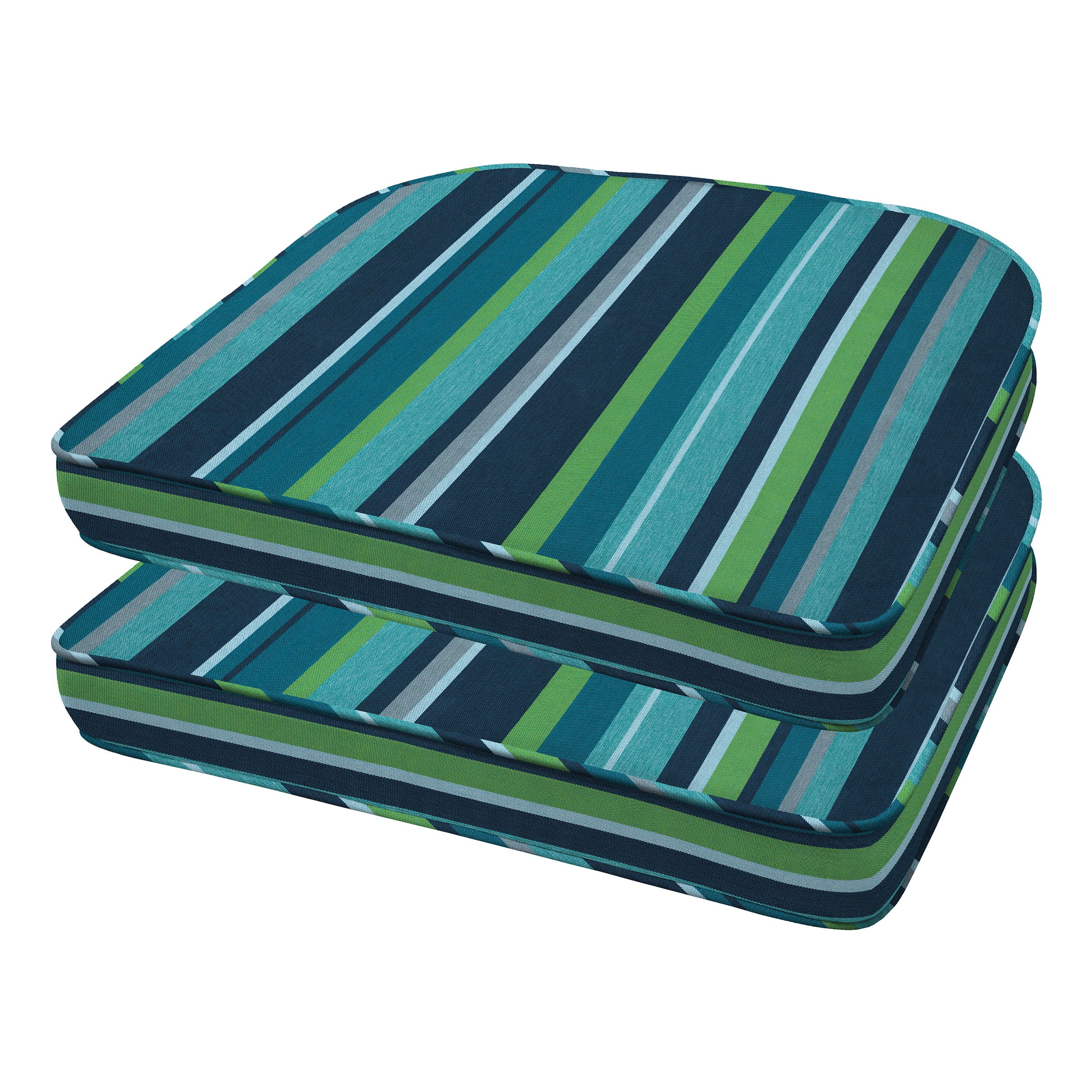 Stripe Poolside Recycled Fiberfill Weather Resistant Rounded Seat Cushions (2-Pack)