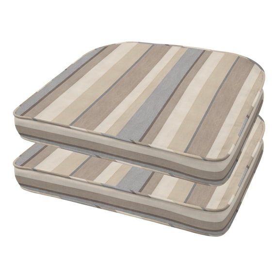 Honeycomb Outdoor Stripe Taupe Rounded Seat Cushion (2-Pack)