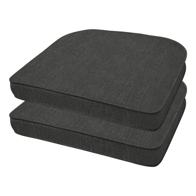 Honeycomb Outdoor Textured Solid Charcoal Grey Rounded Seat Pad (2-Pack)