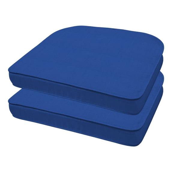Honeycomb Outdoor Textured Solid Sapphire Blue Rounded Seat Pad (2-Pack)