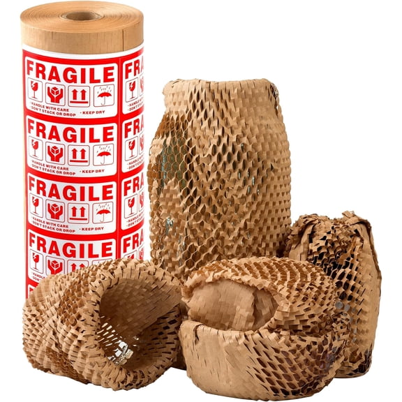 Honeycomb Packing Paper 12" X 200 FT Packing Material for Moving Glass Dishes Wrapping Paper Wrap for Fragile Items Filler with 20 Fragile Stickers