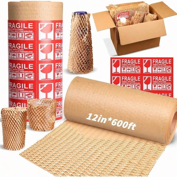 Honeycomb Packing Paper 12 x 600' Bubble Cushioning Wrap for Packing/Shipping/Moving EcoFriendly Bubble Packing Paper Wrapping for Fragile Items Electronics and Bouquet Packaged
