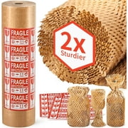 Honeycomb Packing Paper, 15"x 164' Bubble Packing Wrap for Packing Shipping Moving Bubble Packing Paper Wrapping Roll Recyclable Moving Supplies With 20 Fragile Sticker Labels