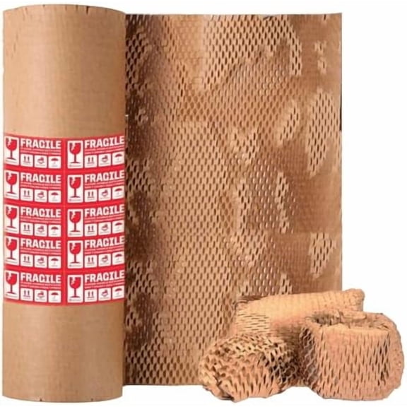 Honeycomb Packing Paper, 15"x300' Eco Friendly Packing Paper for Moving Recyclable Shipping Supplies Bubble Paper Wrapping Protective Roll, With 24 Fragile Sticker Labels