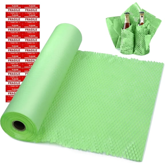 Honeycomb Packing Paper Roll – Biodegradable, Fully Recyclable, Fragile Stickers, Sustainable Alternative to Bubble Wrap, for Moving, Shipping, Packing