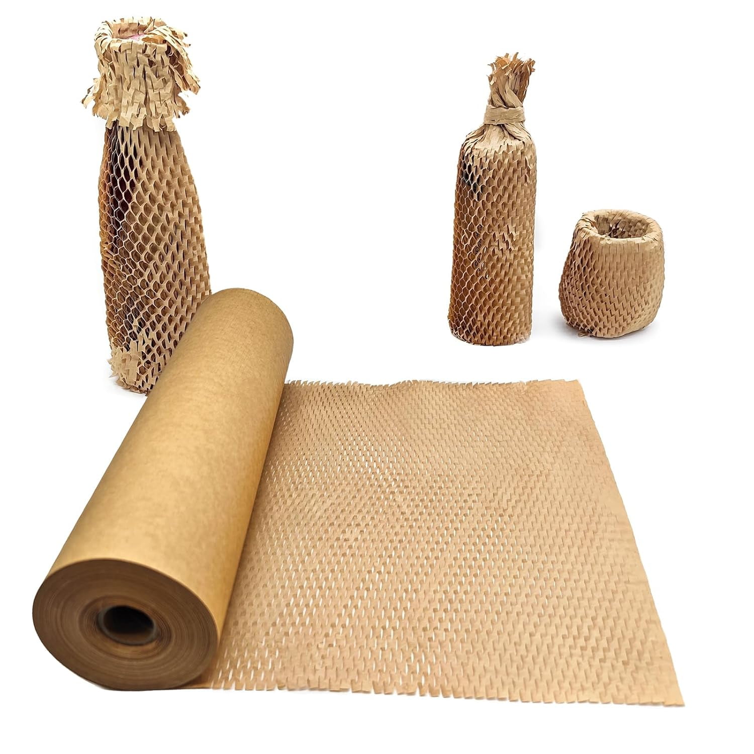 Honeycomb Packing Paper Roll, Kraft Cushion Wrapping Paper for Moving, Shipping & Gift Packaging, Recyclable Protective Bubble Alternative Paper, Khaki Color