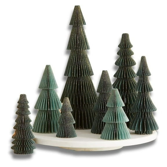 Honeycomb Paper Tree Set of 8 Pine Forest, Edging Christmas Tree, Winter Holiday Mantel, Nostalgic Centerpiece, Wedding (Set 8 Pine)