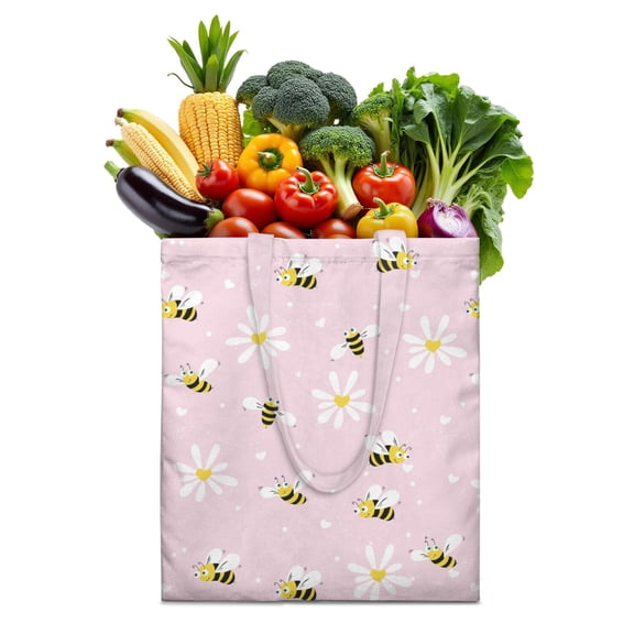 Honeycomb Pattern Canvas Tote Bag for Women, Durable Eco-Friendly Reusable Shopping Tote with Cute Bee Design, Lightweight Foldable Handbag for Travel