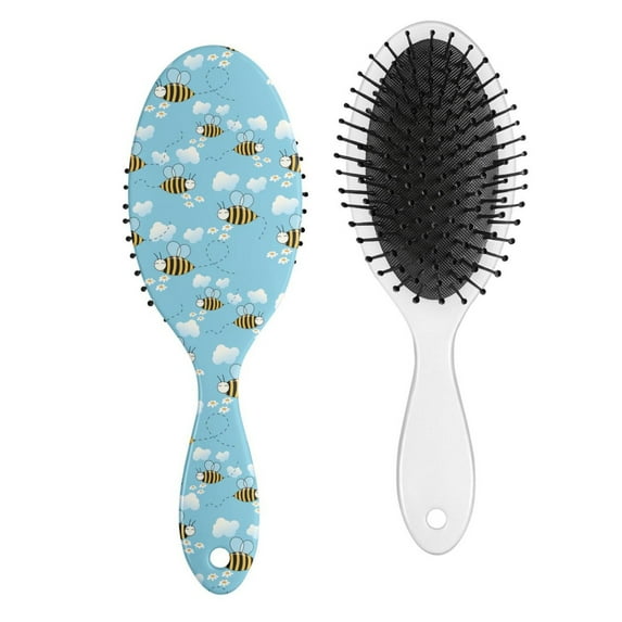 Honeycomb Pattern Detangler Brush - Round Bristle Brush for All Hair Types, Yellow Bee Theme, Reduces Static & Breakage