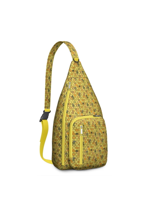 Honeycomb Pattern Sling Backpack - Water-Resistant Crossbody Bag for Outdoor, Tactical Chest Pack with Bee Design (Lightweight, Breathable, Unisex Gift for Bee Lovers)