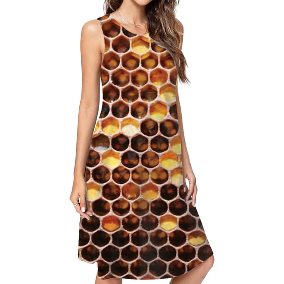 Honeycomb Print Casual Sleeveless Loose Sundress Dress For Women Summer Dress Daily Woman