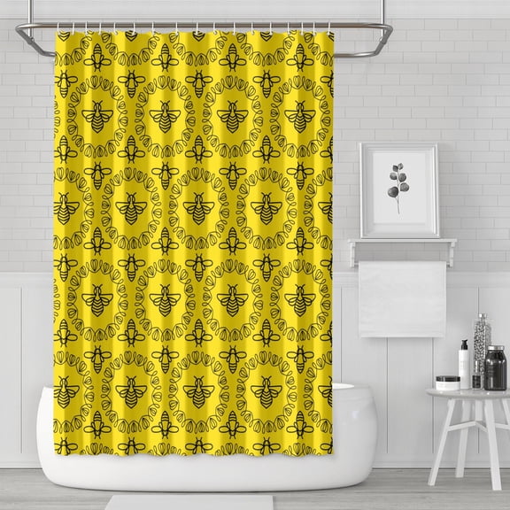 Honeycomb Print Shower Curtain - Cute Cartoon Bee Design Bathroom Drape, Yellow Hive Pattern, 72x72 Inch, Quick-Dry Waterproof Polyester, Hotel Style